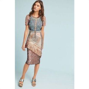 Byron Lars Beachcomber Fringe Brocade Damask Dress Size 4